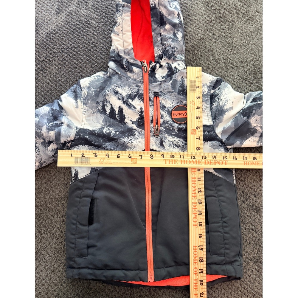 Hurley Puffer Jacket Kids XS 5/6 Gray Mountain Print Hooded Winter Coat Logo - Picture 5 of 10